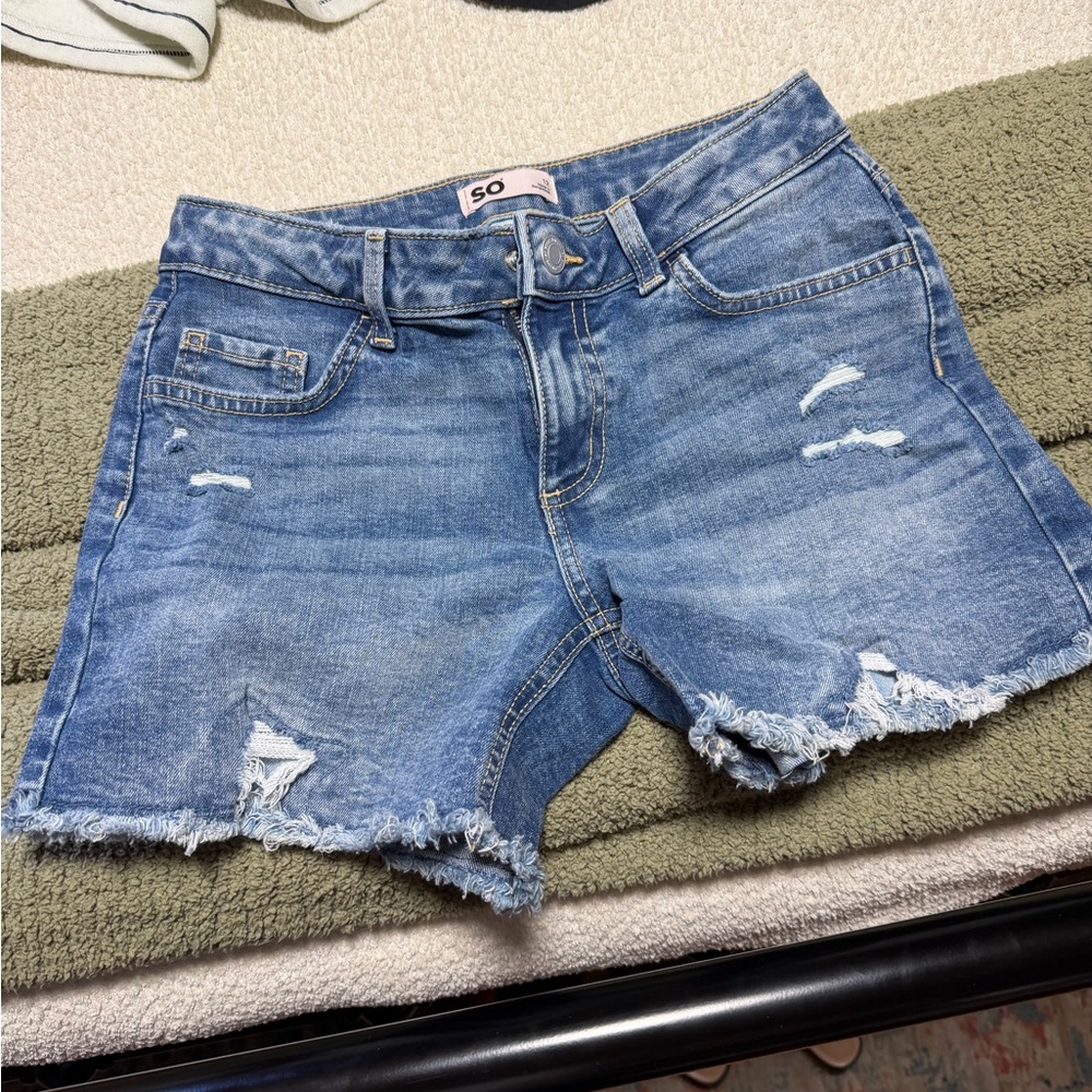 SO Light Blue Distressed Denim Cutoff Shorts